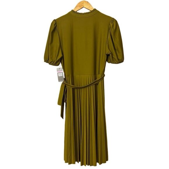 Sharagano Pleated Short Sleeve Dress Size 6 Spanish Olive New - Picture 3 of 9